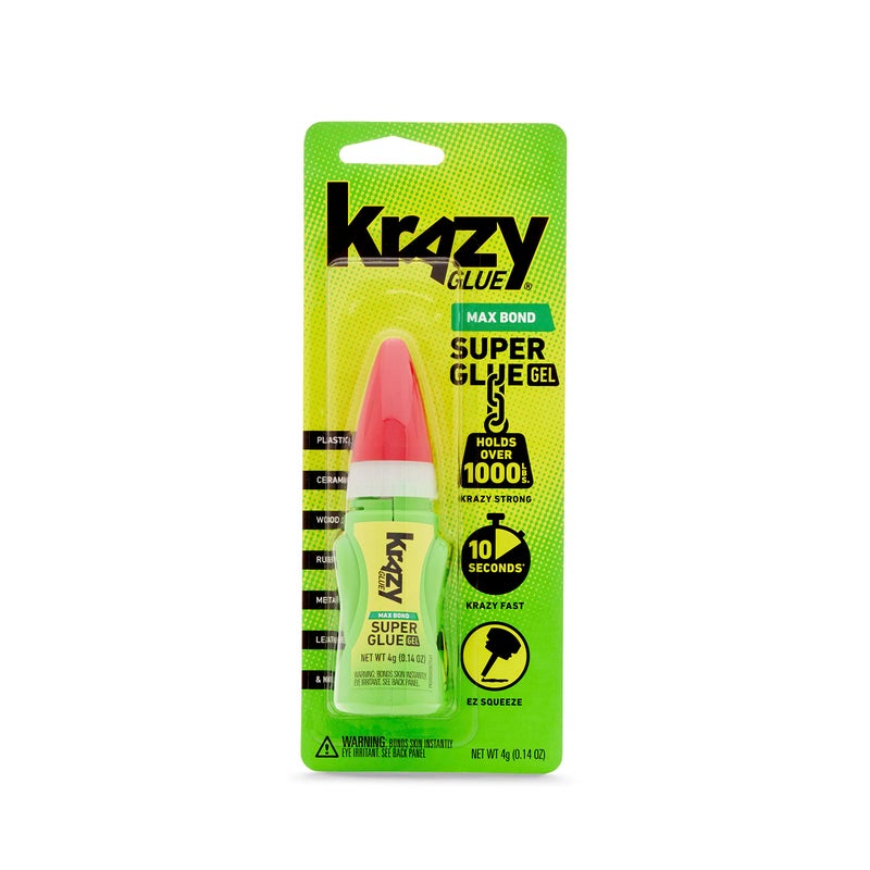 Krazy Glue غراء كرازي ماكس بوند جل EZ سqueeze، 4 جرام، غراء فائق القوة للبلاستيك، السيراميك، الخشب، المطاط، المعدن، الجلد والمزيد، مقاوم للصدمات، لا يتسرب، لاصق سريع التثبيت، يتحمل أكثر من 1000 رطل* - Image 1